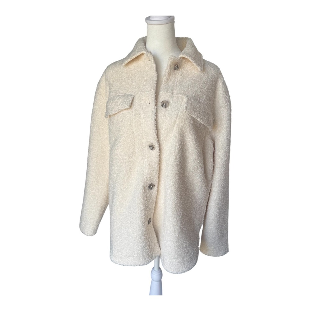 Banana Republic Maya Teddy Sherpa Shacket NWT Cozy Fleece Shirt Jacket Ivory S‎ - Picture 4 of 8